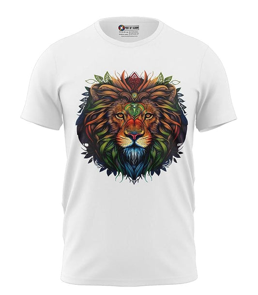 Lion Mandala Graphic Printed Men's T-Shirt (White, S)