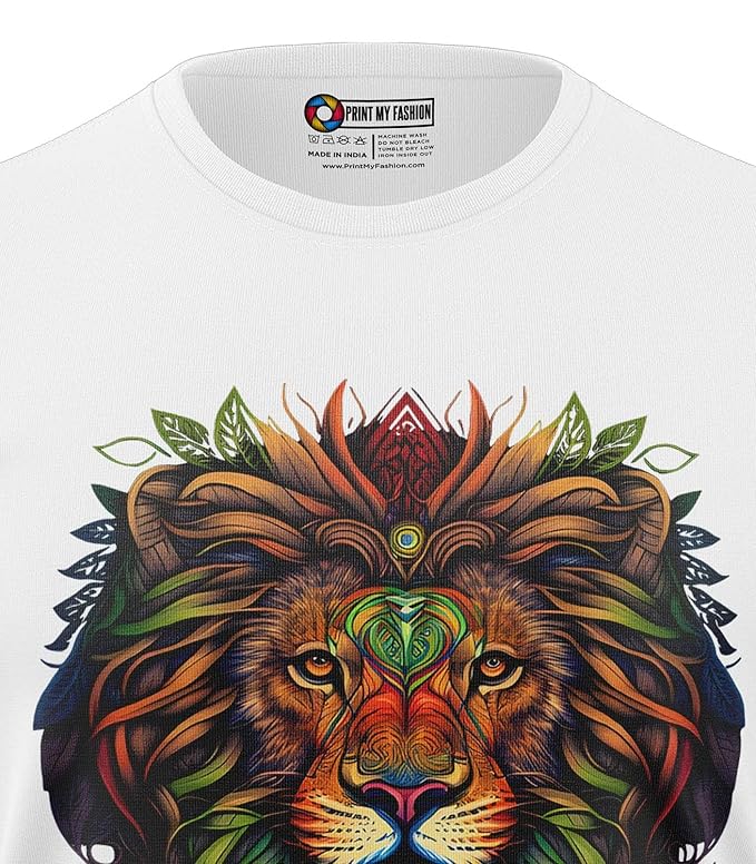 Lion Mandala Graphic Printed Men's T-Shirt (White, S)