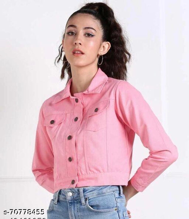 Denim Jacket for Women (Pink, S)