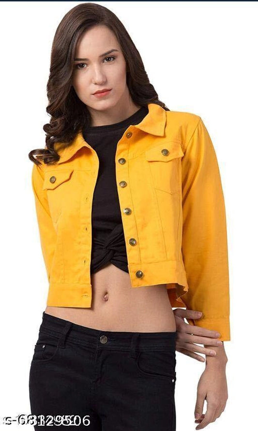 Denim Jacket for Women (Yellow, S)